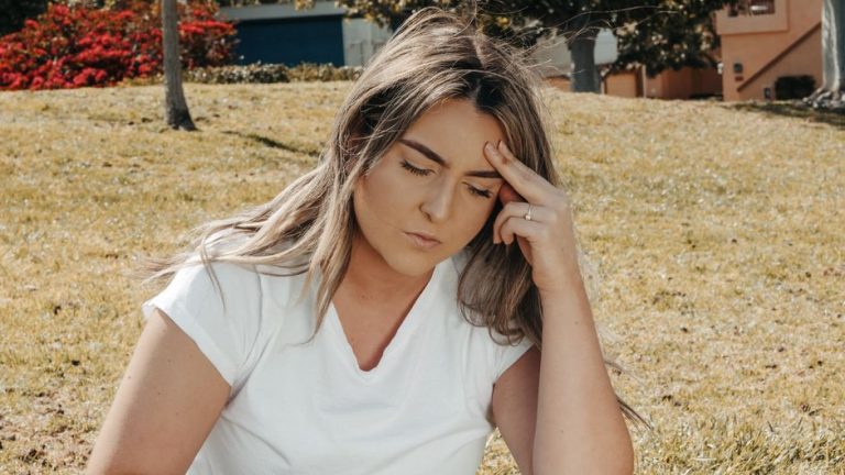 A woman with a headache